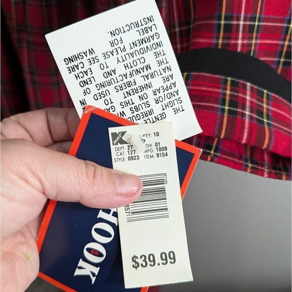 J.G. Hook Vintage 90s red & black plaid big collar long sleeve dress womens 14 - Picture 6 of 6